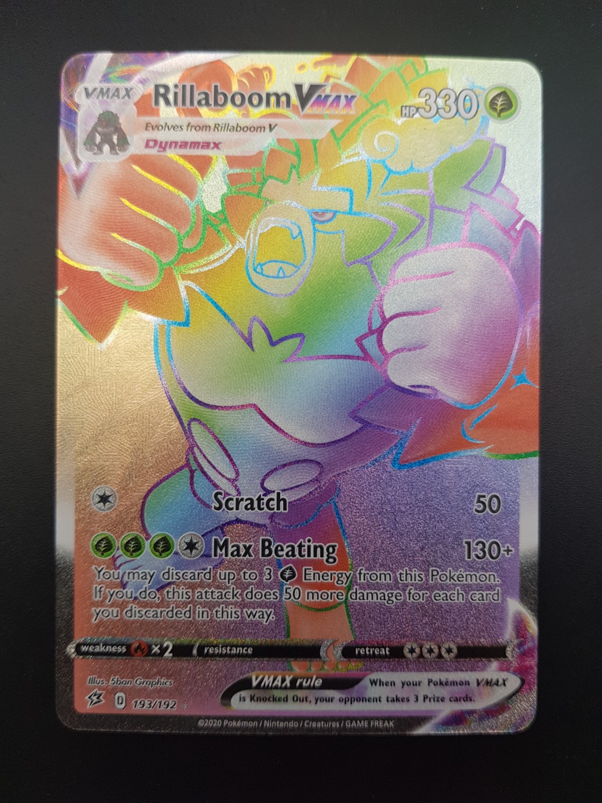 Pokemon Rillaboom Vmax 193/192 Rebel Clash Rainbow Secret Rare Near Mint