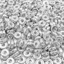 Amaney 1000pcs 6mm Silver Flat Round Spacer Beads Disc Loose 1000pcs,