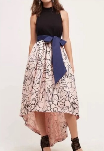 Vestido Moulinette Soeurs Sumi Alto Bajo Negro Rosa Cintura Lazo Anthropologie Talla 4 - Imagen 2 de 9