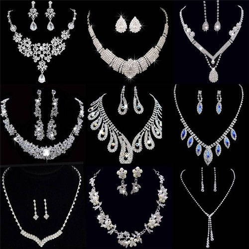 Necklace Earrings Rhinestone Women Wedding Bridal Crystal Fashion Set Jewellery - Picture 9 of 28
