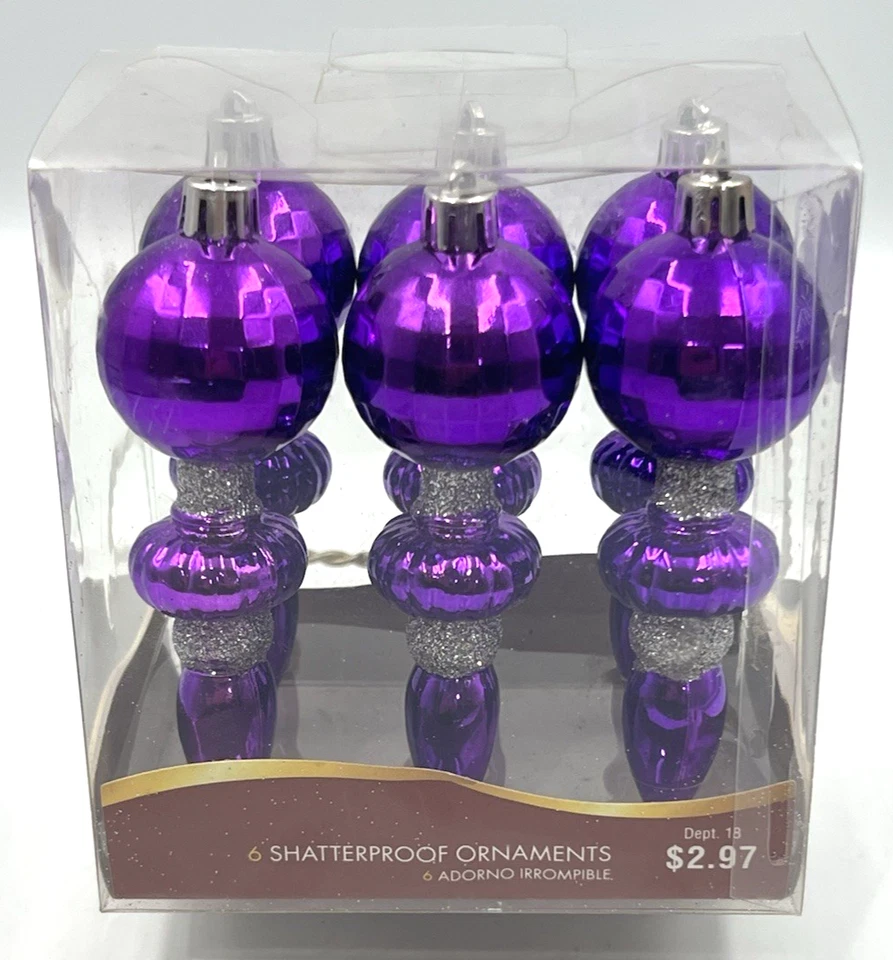 6 adornos navideños vintage con acabado púrpura irrompible brillo 4,75" Foto 2 de 4