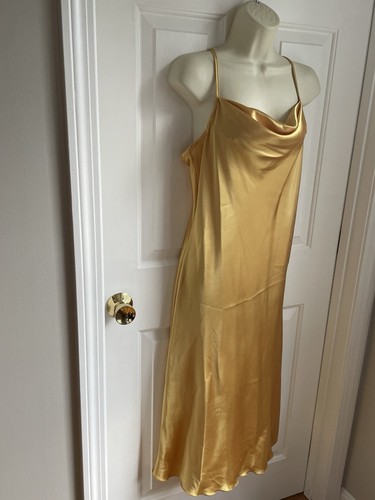 BEBE Vestito Abito Slip Giallo Oro Taglia Media M Spaghetti Spalline Lungo Maxi 46" - Foto 4 di 6