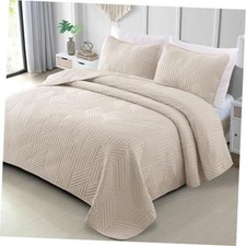 Ultrasonic Full Queen Quilt Bedding Set, Brich Beige Lightweight