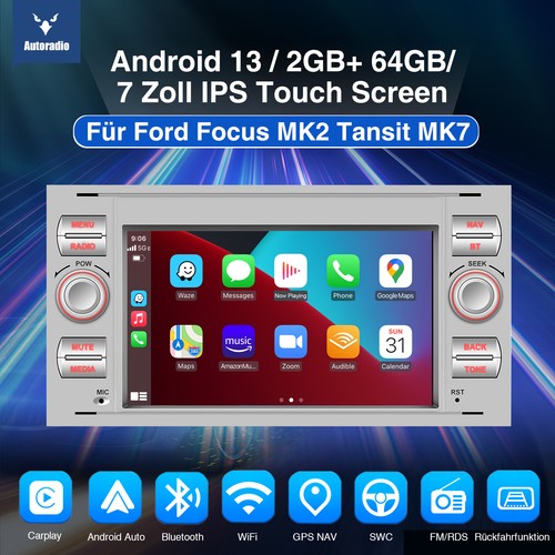 Per Ford Focus MK2 Transit Connect MK7 Android 14 64G Carplay Autoradio GPS Cam - Foto 2 di 15