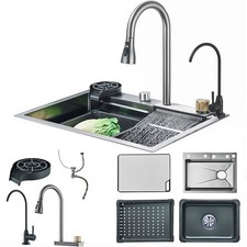 24'' Drop In Waterfall Flying Rain Sinlge Bowl Kitchen Sink with Pull Out Faucet