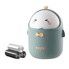Cute Green Desktop Trash Can with Lid 90 Bags, Mini Waste Bin for Room, Office