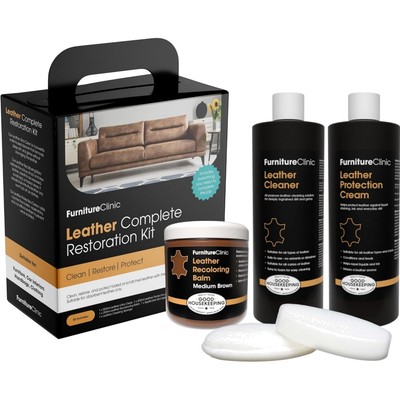 Leather Restoration Kit Complete Medium Brown Leather Cleaner Conditioner Balm