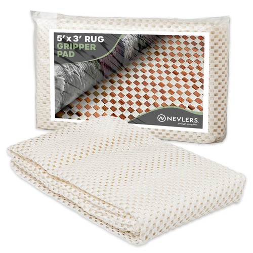 3'x5' Non Slip Rug Pads | White PVC Foam Rug Gripper for Hardwood Floors | Un...