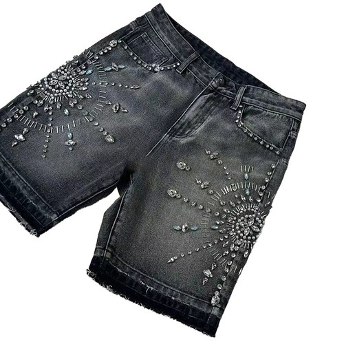 Gothic Strass Pailletten verziert Herren Freizeit Sommer High Waist Shorts - Bild 3 von 11