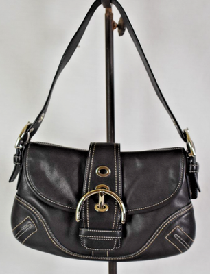 バッグ Coach satchel bag soho black leather COACH Vintage SOHO Satchel Buckle Flap Cowhide Leather Bag