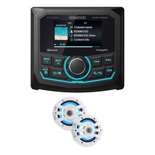 Kenwood KMR-XM500 Gauge Receiver and XM77WL 7.7" Marine Speaker Bundle