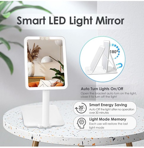 Travel Makeup Mirror with Light, Portable Folding Make Up Tabletop Mirror White - Picture 6 of 8
