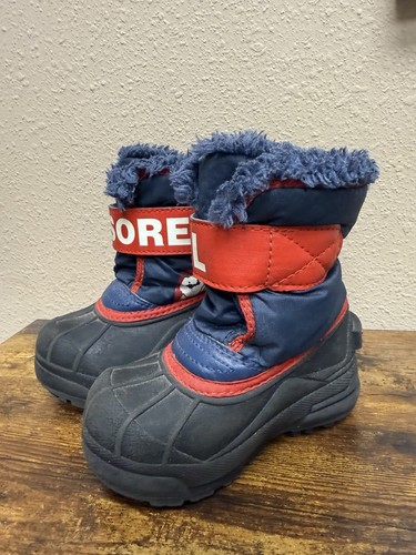Sorel Commander Childs Size 7 Waterproof Winter Snow Boots Blue Red - Picture 4 of 6