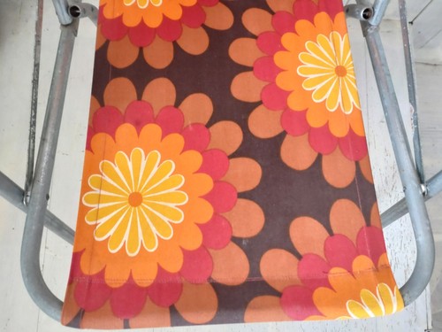 Vintage Retro Braun Orange Blumen Klapp Liege Garten Stuhl Blumen Camping - Bild 5 von 10