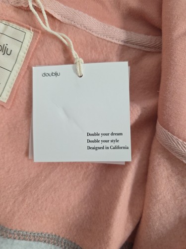 Doublju Hooded Zip Up Sweat Shirt Gray And Peach Pink Size Medium NWT - Picture 9 of 9