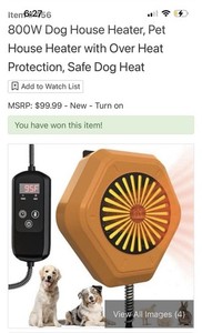 800W Heated Dog House Heater, Over Heat Protection, Adjustable, Anti Chew Cord