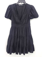 Zara Dress Womens XS Black Puff Sleeve Smocked Waist Fit & Flare Boho Romantic