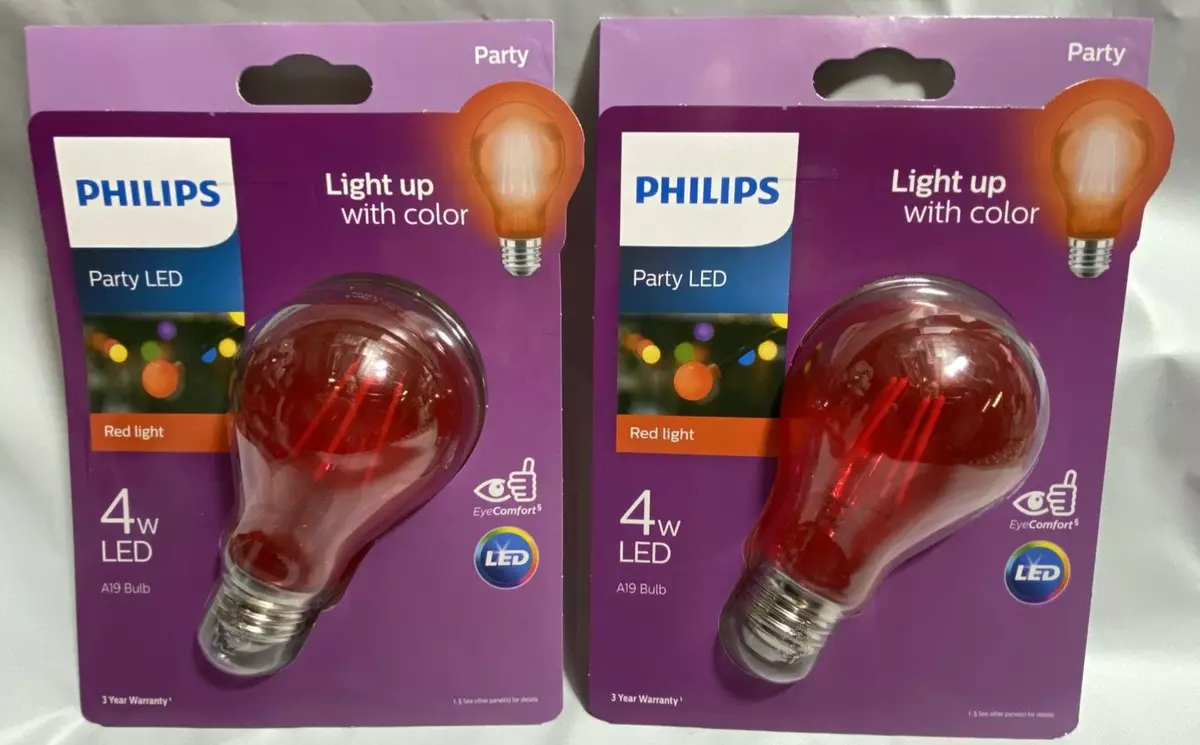 Philips Red A19 Medium 4W Indoor Outdoor LED Decorative Party Light Bulb 2 PACKS