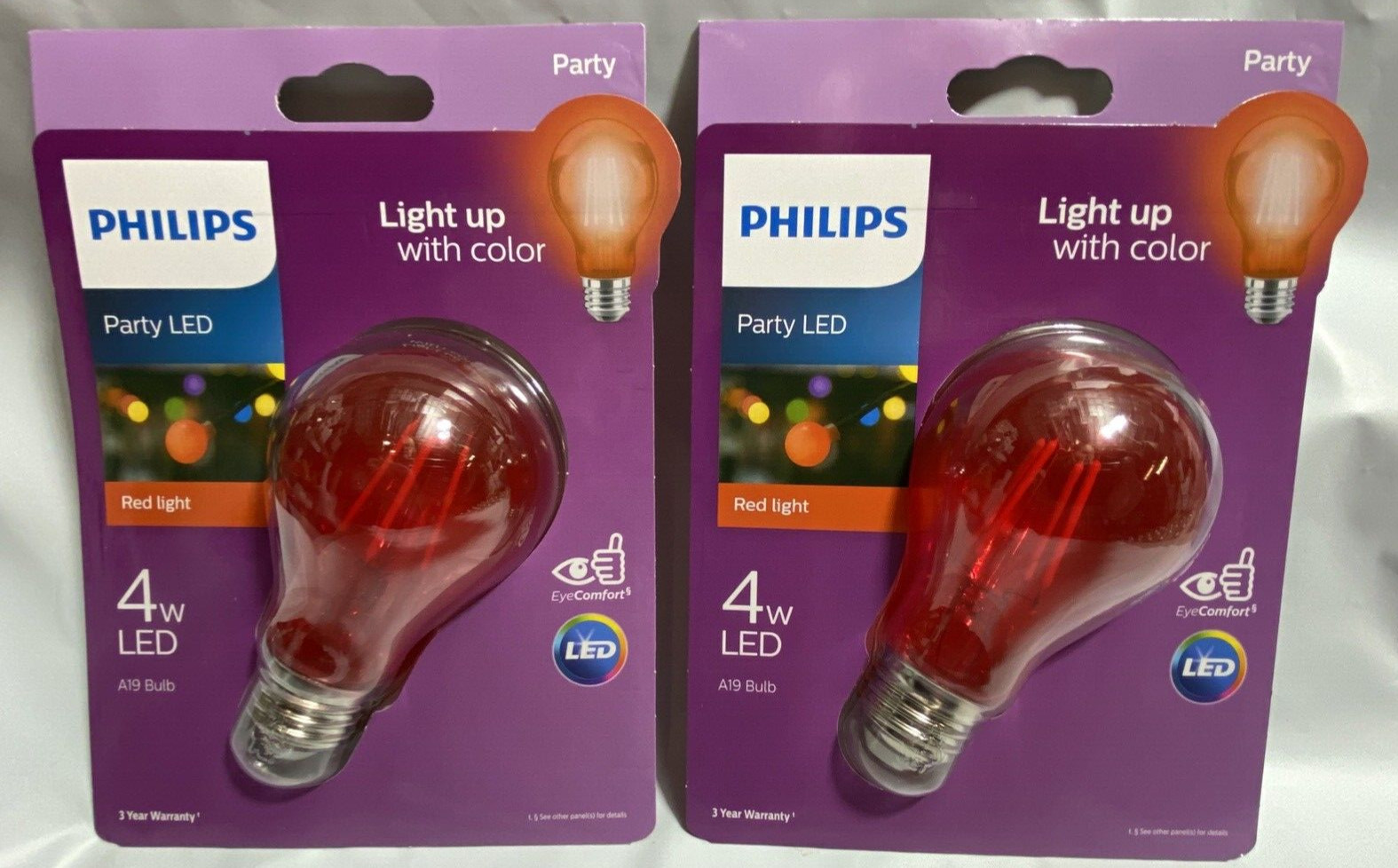 Philips Red A19 Medium 4W Indoor/Outdoor LED Decorative Party Light Bulb 2 PACKS