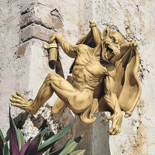 Gaston the Gothic Gargoyle Climber Hanging Statue Large 16 Inch, Polyresin Stone