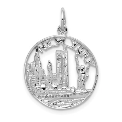 14K White Gold Solid Polished New York City In Disc Charm