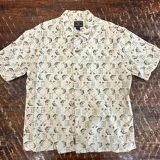 Woolrich Fishing Short Sleeve Shirt L Bass Fish Rod Print Button Up Cotton