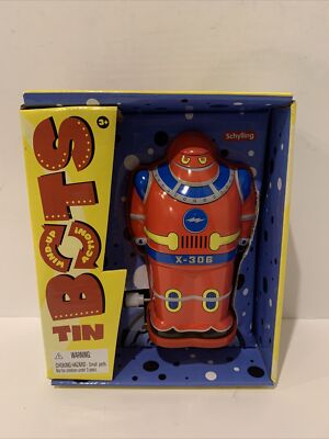Wind-Up Action Red Tin Bots X-306 Robot #22549 New NRFB by Schylling 4.5in.