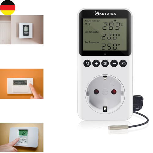 KETOTEK Steckdose Thermostat Mit Tag Nacht Zeitschaltuhr, Digital Temperaturregl - Bild 1 von 1