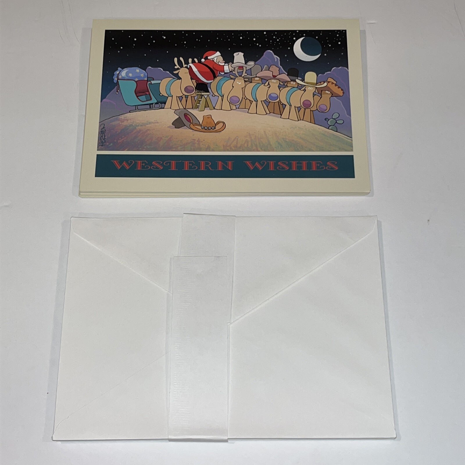 VTG Christmas Greeting Cards Cowboy Reindeer Western Santa Kersten Brothers (13) eBay