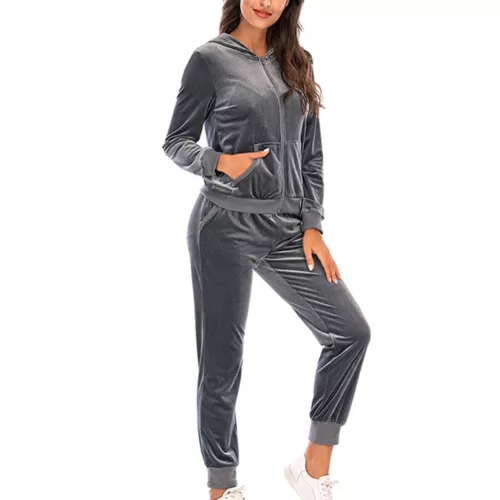 Damen 2-teilig Jogger Outfits Jogging Sweatanzüge Set Samt Sport Schweißanzüge - Bild 32 von 46
