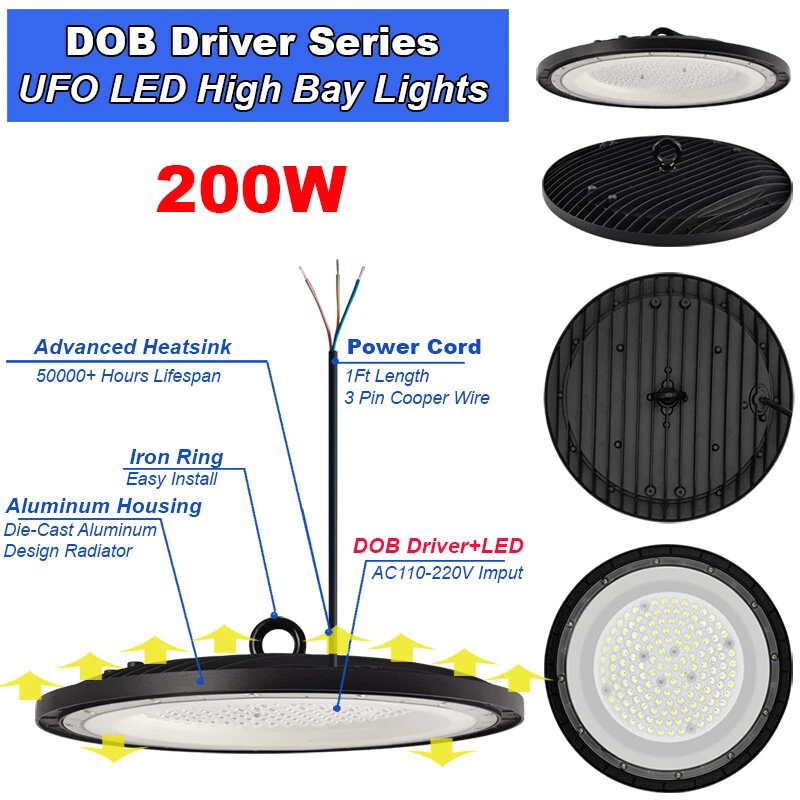 200W UFO Luz LED Alta Bahía Almacén Fábrica Industrial Luz LED Paquete de 10 6500K Foto 3 de 4