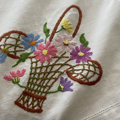 Handmade tablecloth table cloth hand embroidered cotton 45 x 49 Square Vtg Retro - Picture 5 of 12