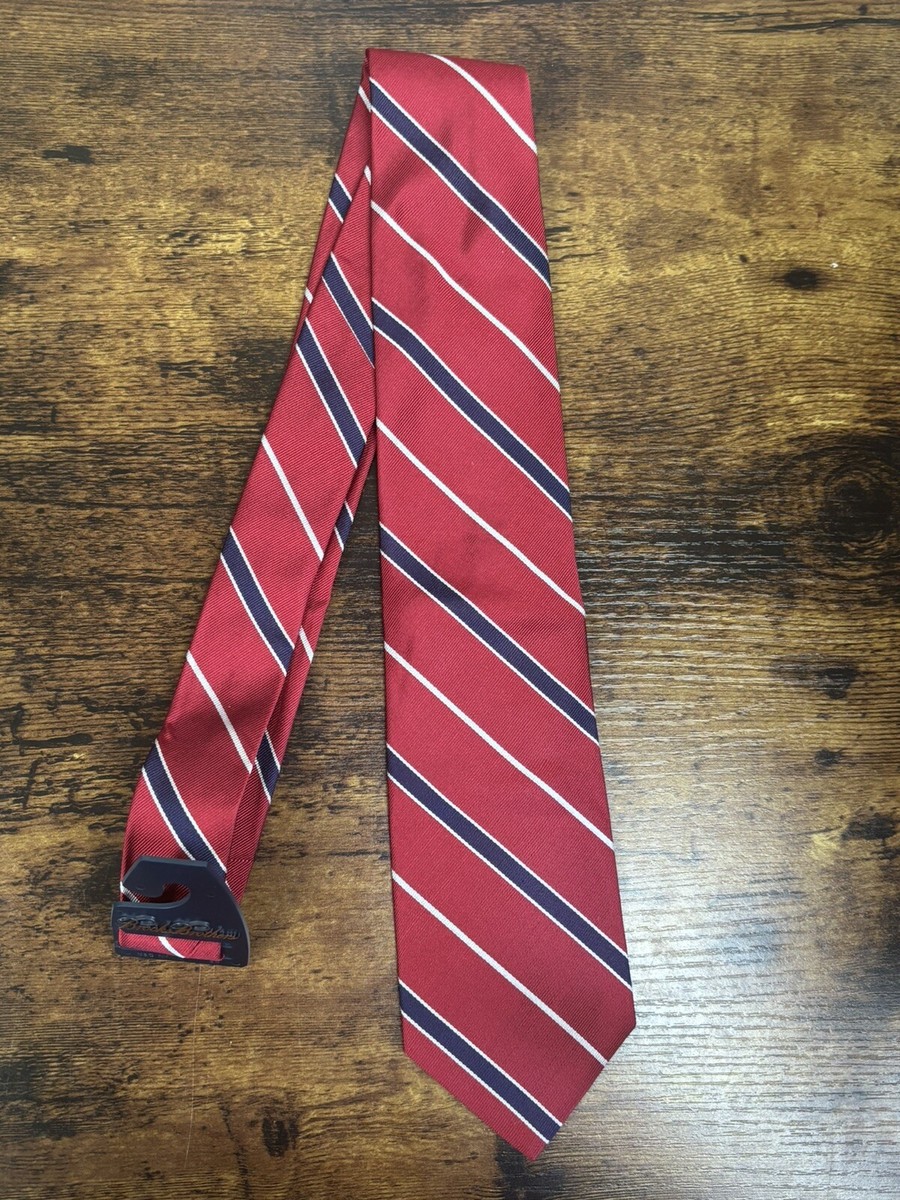 Brooks Brothers Red With Blue & White Stripes Tie 100% Silk Men's