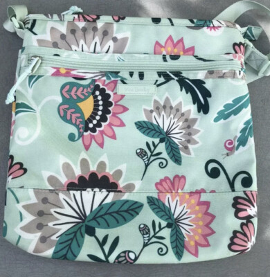   VERA BRADLEY Slim Crossbody MINT FLOWERS Bag Purse Tote WATER REPEL $58