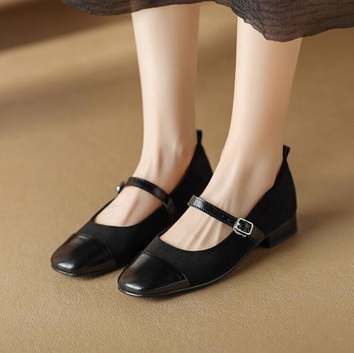 Damenschuhe Echtleder eckige Zehenpartie Mary Janes Wildleder Vintage schwarz - Bild 5 von 22