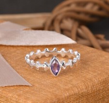 Marquise Shape Amethyst Band Ring Engagement Stackable Ring In Sterling Silver