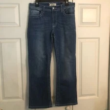 VGS Denim Jeans 8 Bootcut Rhinestone Embroidered Denim Stretch Medium Wash