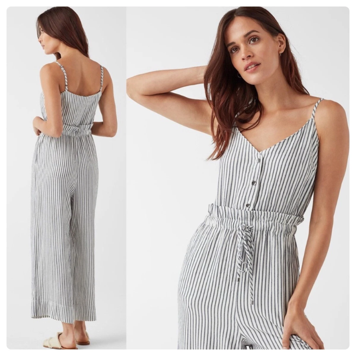 SPLENDID Striped Linen Blend Crosshatch Strappy Wide Leg Crop