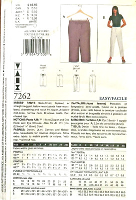 VOGUE Misses' Pants Pattern 7262 Size 6-22 UNCUT