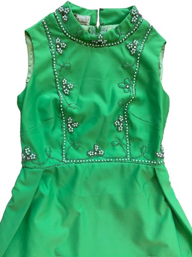 Vintage 50s/60s Tiffany Style Maxi Dress Sequins Evening Gown Mod Grass Green 0 - Picture 6 of 23