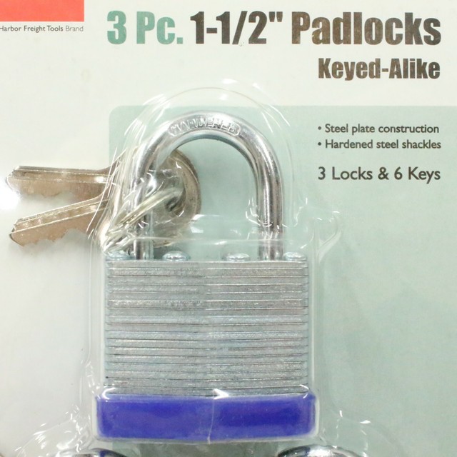 HFT Set of 3 1 1/2" Padlocks Keyed Alike W/ 6 Keys for sale online eBay