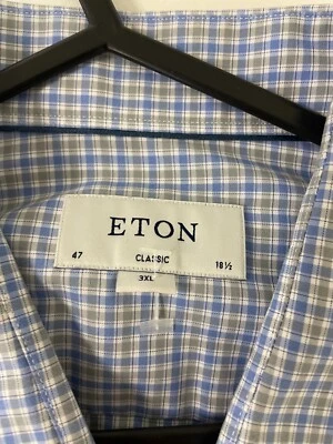 ETON LS SHIRT PURE COTTON IN BLUE CHECK SIZE 18.5 EUR 47 BNWOT (S706)
