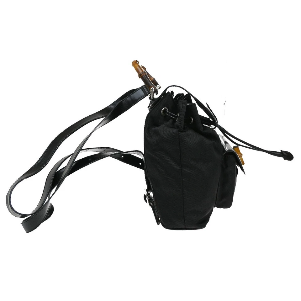 GUCCI Logo Bambú Mochila Bolso Cuero Nylon Negro Italia 04EF213 Foto 4 de 4