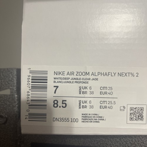 Nike Air Zoom AlphaFly NEXT% 2 White Jade Green Men 7/ Women 8.5 DN3555-100 - Picture 7 of 7
