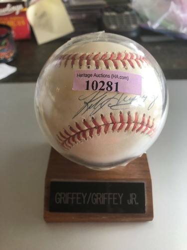 KEN GRIFFEY JR & KEN GRIFFEY SR. DUAL-SIGNED OAL (BROWN) BALL -PSA/DNA C.O.A. - Picture 2 of 7