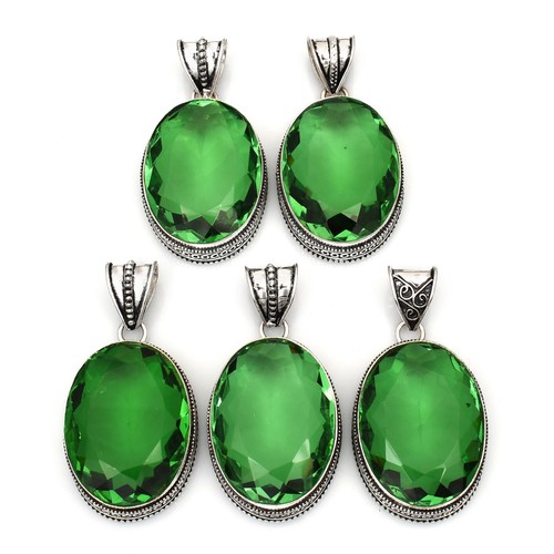 05 Stück Grüner Quarz Edelstein Set Schmuck Antikes Design Anhänger LOT-033