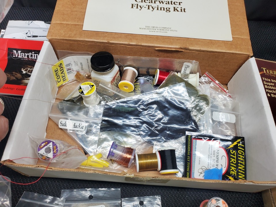 Vintage Orvis Fly Tying Kit Vice, Furs, Capes, Hooks, Tools eBay