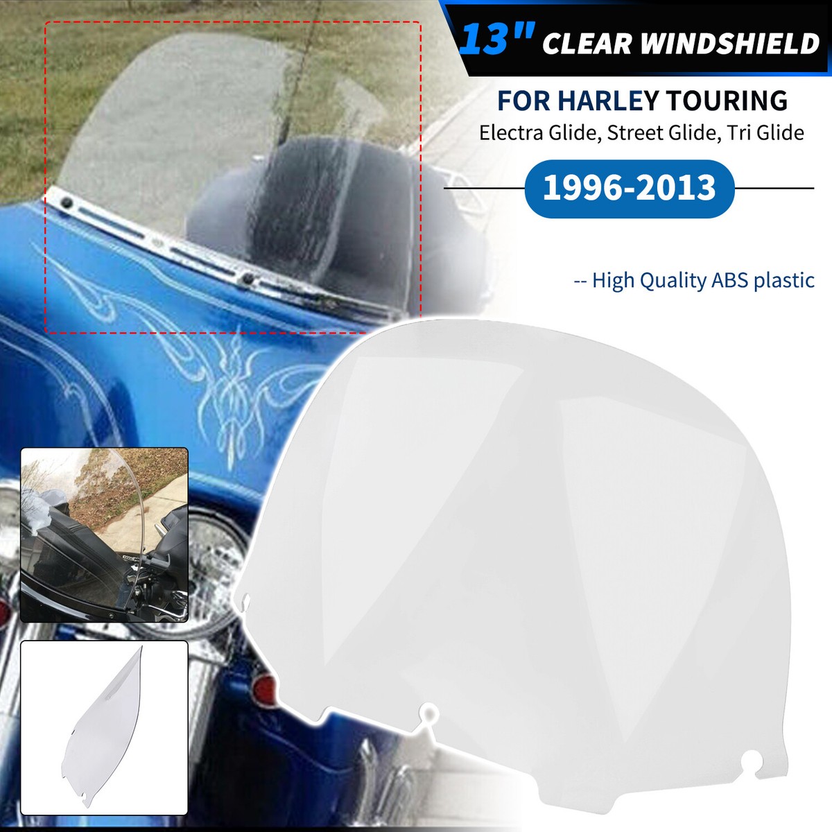 13 Inch Clear Windshield For 1996-2013 Harley Touring: Street
