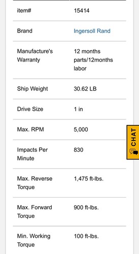 Ingersoll Rand 285B-6 1” Cordless Pneumatic Impact Wrench w 6” Anvil (PPP5/G6) - Foto 19 di 20