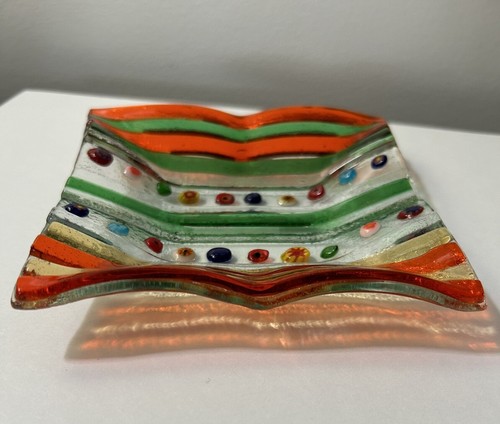 Murano Stil Kunst Glas verschmolzen Millefiori Perlen 41/2" Schmuck Schale Schmuck Tablett - Bild 2 von 9